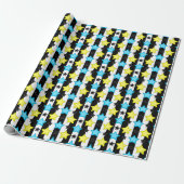 Striped Blue Yellow Stars Pattern Design  ラッピングペーパー (アンロールド)