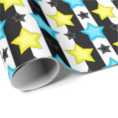 Striped Blue Yellow Stars Pattern Design  ラッピングペーパー (ロールコーナー)