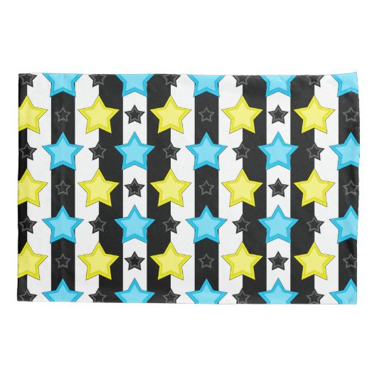Striped Blue Yellow Stars Pattern Design  枕カバー (裏面)