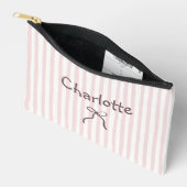 Striped Bow Cute Coquette Custom Personalized Name アクセサリーポーチ (見開き)