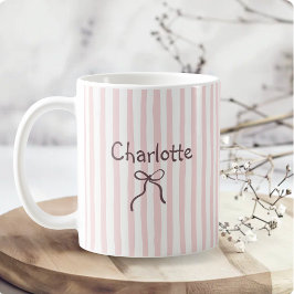Striped Bow Cute Coquette Custom Personalized Name コーヒーマグカップ