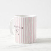 Striped Bow Cute Coquette Custom Personalized Name コーヒーマグカップ (正面左)