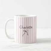 Striped Bow Cute Coquette Custom Personalized Name コーヒーマグカップ (左)