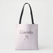 Striped Bow Cute Coquette Custom Personalized Name トートバッグ (正面)