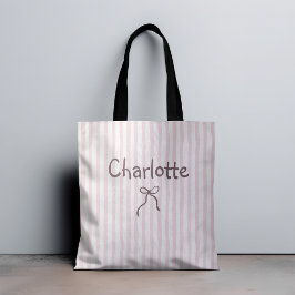 Striped Bow Cute Coquette Custom Personalized Name トートバッグ