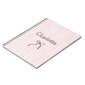 Striped Bow Cute Coquette Custom Personalized Name ノートブック (左側)