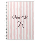 Striped Bow Cute Coquette Custom Personalized Name ノートブック (正面)