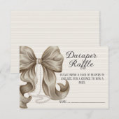 Striped Bow Girl Baby Shower Diaper Raffle エンクロージャーカード (正面/裏面)