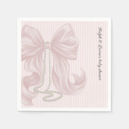 Striped Bow Ivory Pink Baby Shower  スタンダードカクテルナプキン