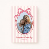 Striped Bright Pink Bow Valentine’s Day Photo Card 招待状