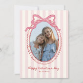 Striped Bright Pink Bow Valentine’s Day Photo Card 招待状 (正面)