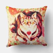 Striped Cat Art with Floral Background クッション (裏面)