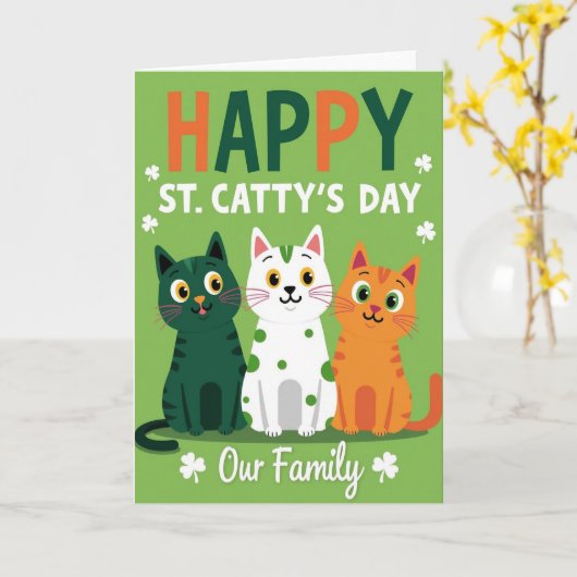 Striped Cat Family Card カード (黄色い花)