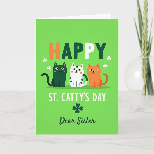 Striped Cat Happy St Cattys Day Card カード (正面)