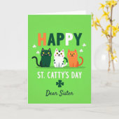 Striped Cat Happy St Cattys Day Card カード (黄色い花)