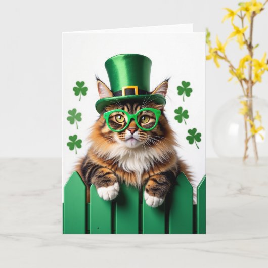 Striped Cat St Patricks Day Card カード (黄色い花)