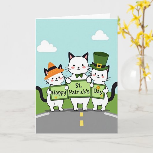 Striped Cats Holiday Card カード (黄色い花)