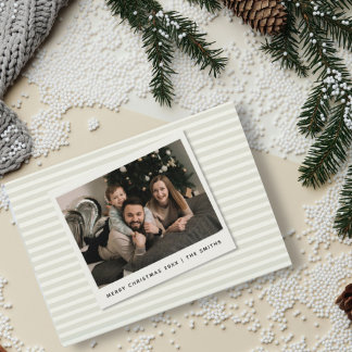 Striped Christmas Card with Custom Polaroid Photo  シーズンカード