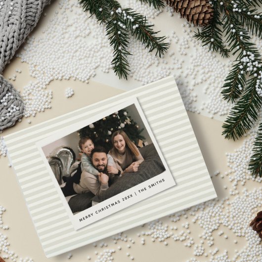 Striped Christmas Card with Custom Polaroid Photo  シーズンカード