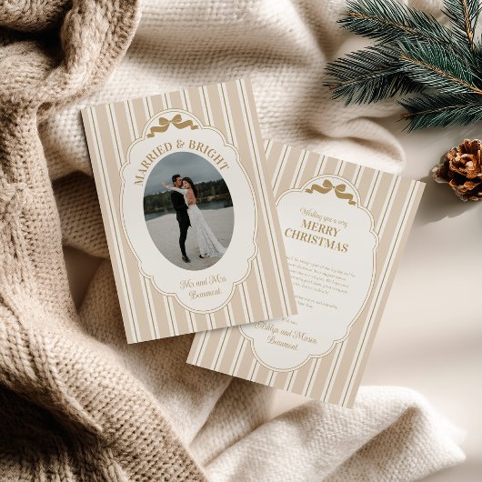 Striped Christmas Card with Photo シーズンカード