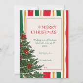 Striped Christmas Card with Pine Tree and Red Bows シーズンカード (正面)