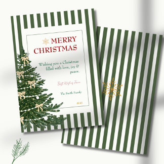 Striped Christmas Holiday Card with Pine Tree シーズンカード