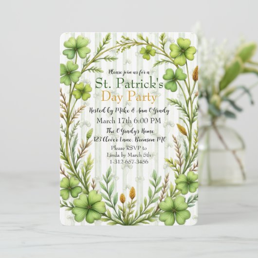 Striped Clover Border Party Invitation 招待状 (スタンド正面)