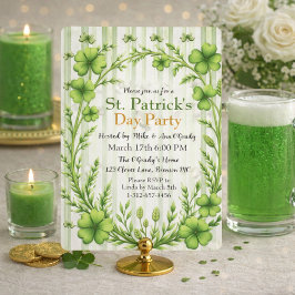 Striped Clover Border Party Invitation 招待状