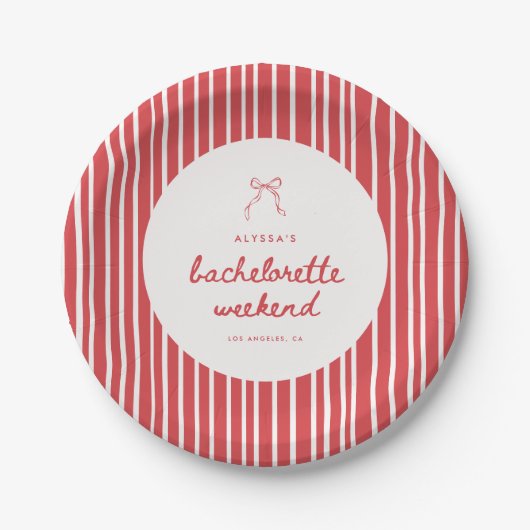 Striped Coquette Bow Bachelorette Weekend ペーパープレート (正面)