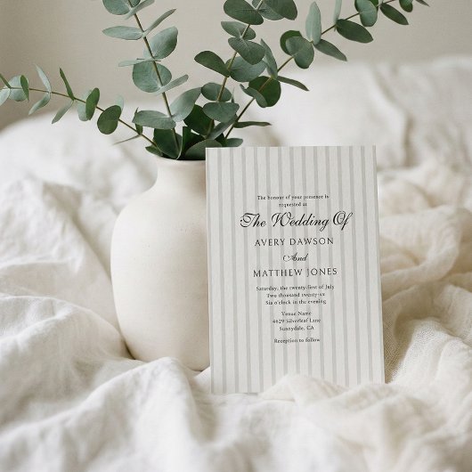 Striped Country Club Style Sage Wedding 招待状
