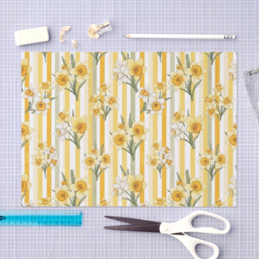 Striped Daffodil Floral Pattern (1) 薄葉紙 (クラフト)