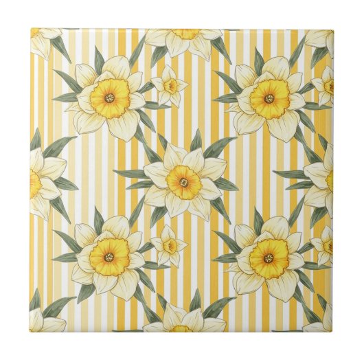 Striped Daffodil Floral Pattern (2) タイル (正面)