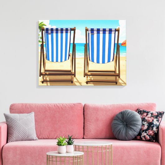 Striped deckchairs canvas print キャンバスプリント (インサイチュ (リビング))