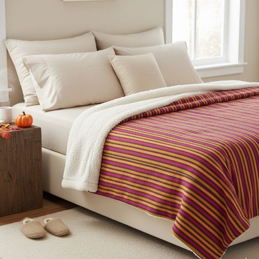 Striped Earth Color Blanket: Comfort and Natural  シェルパブランケット