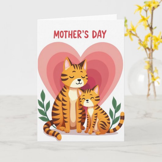Striped Feline Love Card カード (黄色い花)