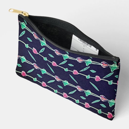 Striped flowers アクセサリーポーチ (見開き)