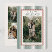 Striped Frame Holiday Photo Collage シーズンカード (正面/裏面)