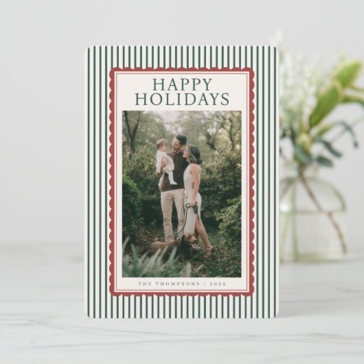 Striped Frame Holiday Photo Collage シーズンカード (スタンド正面)