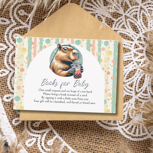 Striped Funny Capybara Baby Shower Books For Baby エンクロージャーカード