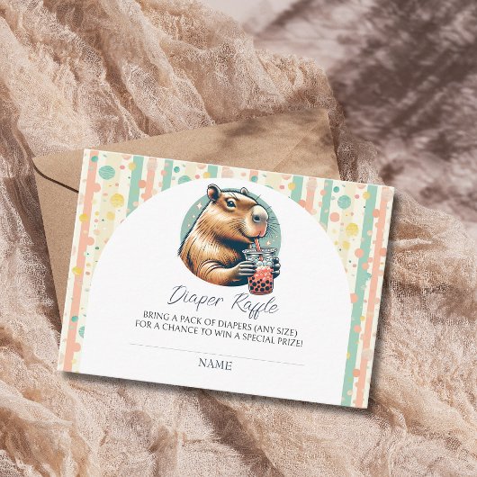 Striped Funny Capybara Baby Shower Diaper Raffle エンクロージャーカード