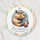 Striped Funny Capybara Custom Name Baby Shower フェイバータグ (正面)