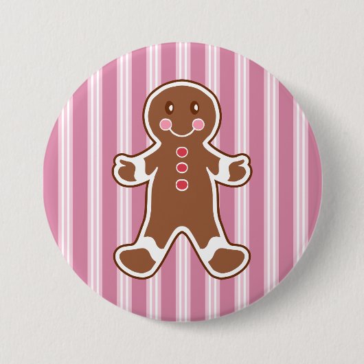 Striped Gingerbread Boy Button 缶バッジ (正面)