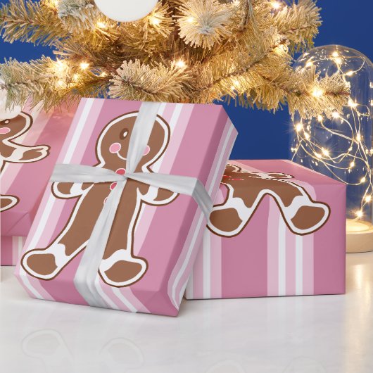 Striped Gingerbread Boy Wrapping Paper  ラッピングペーパー (クリスマス)