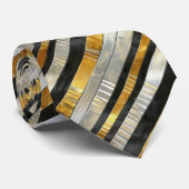 Striped Gold, Black, Silver Necktie ネクタイ (ロール)