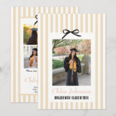 Striped Graduation Party Invitation With a Bow 招待状 (正面/裏面)