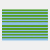 Striped Grass Green and Denim Blue Wrapping Paper ラッピングペーパーシート (正面)