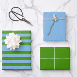 Striped Grass Green and Denim Blue Wrapping Paper ラッピングペーパーシート
