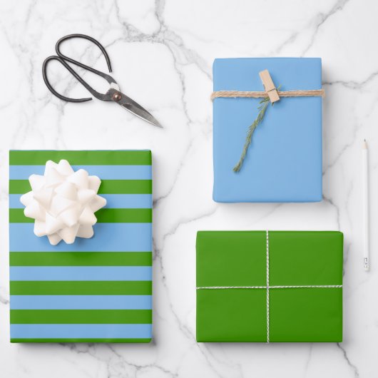 Striped Grass Green and Denim Blue Wrapping Paper ラッピングペーパーシート (正面)