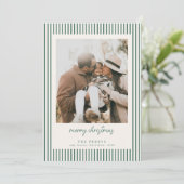 Striped Green Merry Christmas Photo シーズンカード (スタンド正面)