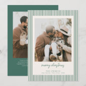 Striped Green Merry Christmas Photo シーズンカード (正面/裏面)